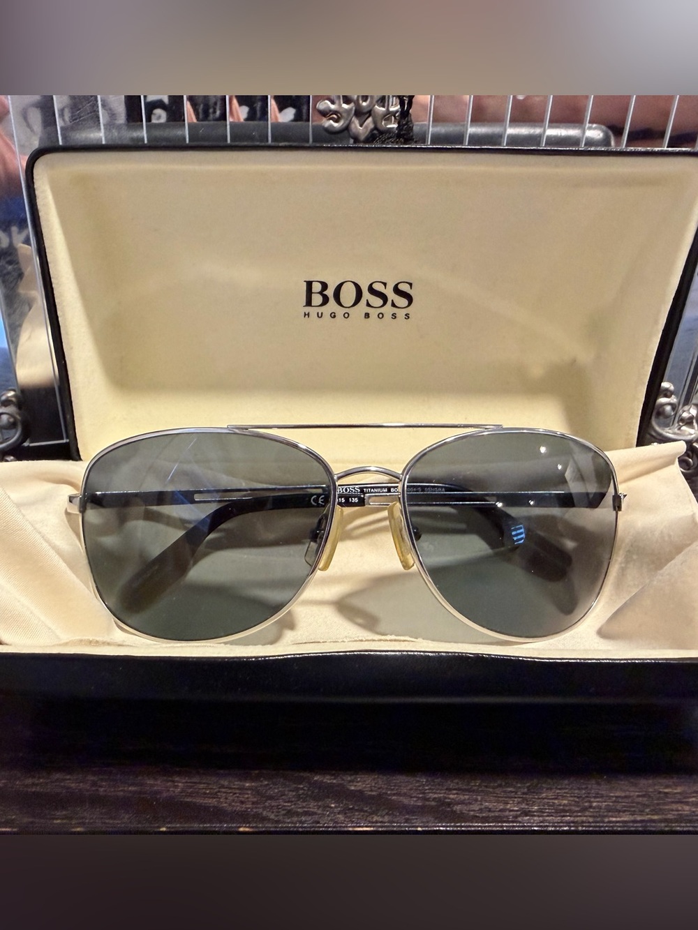 Hugo Boss Silver-Frame Sunglasses with Dark grey Lenses